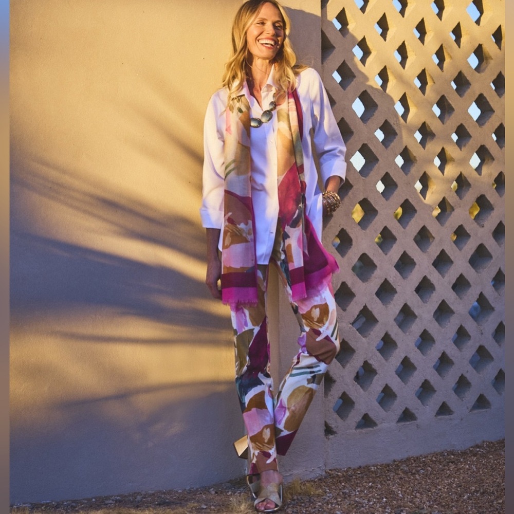 CHICO’S NWT 2.5 / Women’s 14 Brigitte Abstract Floral Slub Pants in Wild Truffle
